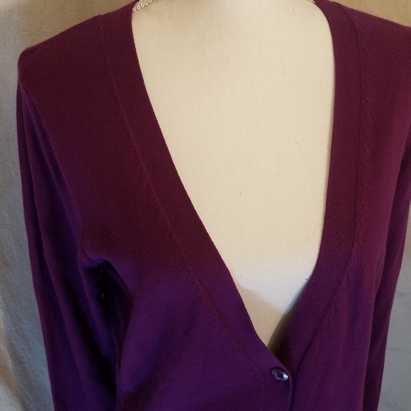 Extra Long Purple LowV Neck Button Down Cardigan - Picture 5 of 8